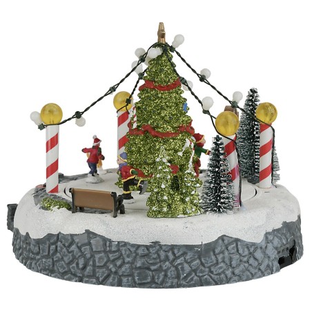Carrusel navideño con pista de patinaje y luces cm 24x22x19,5h