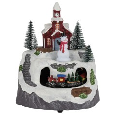 Pueblo con muñeco de nieve y tren completo con luces y sonidos