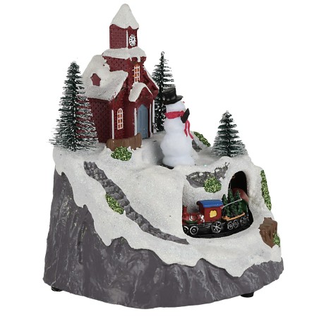 Pueblo con muñeco de nieve y tren completo con luces y sonidos