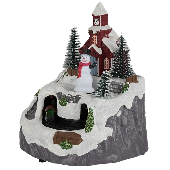 Pueblo con muñeco de nieve y tren completo con luces y sonidos.