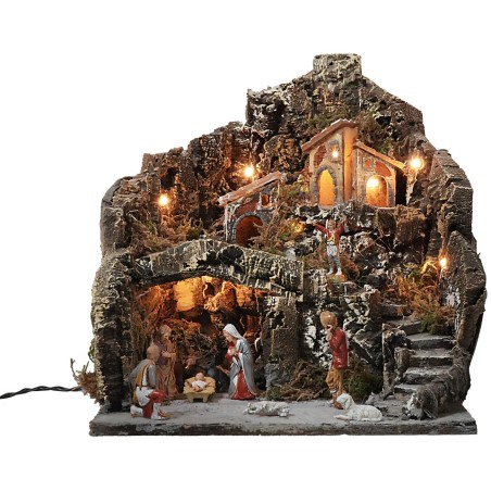 Presepe illuminato completo di statue Landi Moranduzzo cm