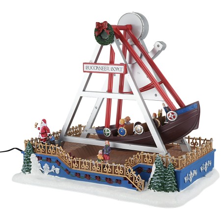 Carrusel navideño con barco oscilante completo de luces y