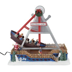 Carrusel navideño con barco oscilante completo de luces y música.