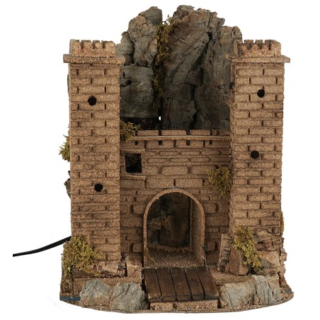 Castillo con puente levadizo en movimiento cm 26x24x32 h puente