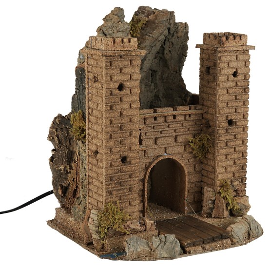 Castle with moving drawbridge, dimensions 26x24x32 cm (height of the bridge)