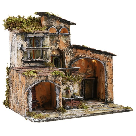 Presepe illuminato con fontana e forno funzionanti cm 46x32x45h