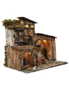 Illuminated nativity scene with working fountain and oven cm