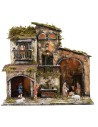 Illuminated nativity scene with working fountain and oven cm
