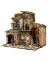 Illuminated nativity scene with working fountain and oven cm