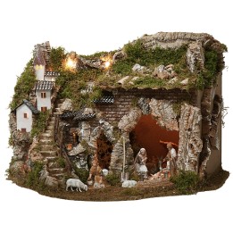 Nativity scene with working fountain and fire, complete size