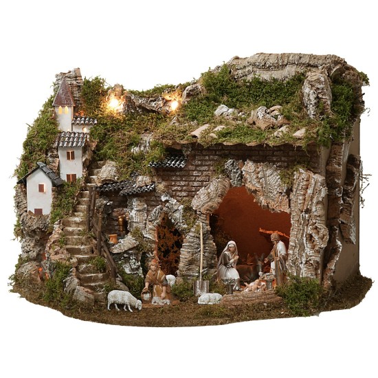 Nativity scene with working fountain and fire, complete size