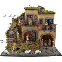 Crib complete with statues Landi lit, with a fountain and oven