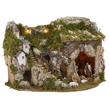 Pesebre con fuente y fuego funcionales completo de 57x37x39 cm h
