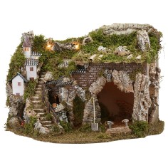 Pesebre con fuente y fuego funcionales cm 57x37x39 h 2