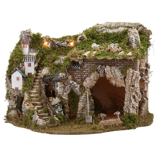 Nativity scene with working fountain and fire cm 57x37x39 h