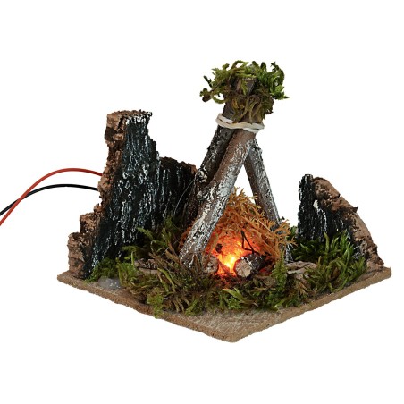Bivouac with battery-operated fire measuring 10x10x11 cm h
