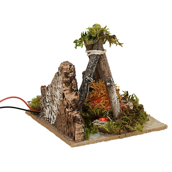 Bivouac with battery-operated fire measuring 10x10x11 cm h