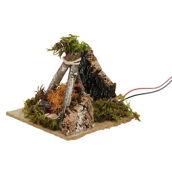 Bivouac with battery-operated fire measuring 10x10x11 cm h