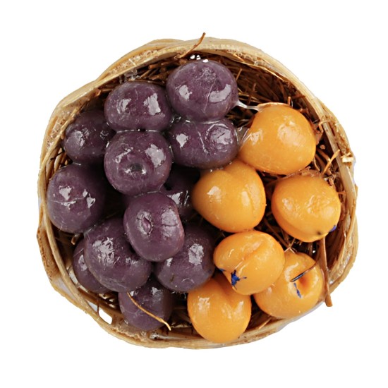 Cesto di vimini con albicocche e prugne cm Ø 2,5x2 h