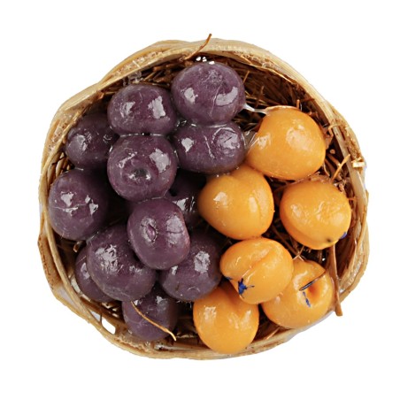 Cesta de mimbre con albaricoques y ciruelas cm Ø 2,5x2 h