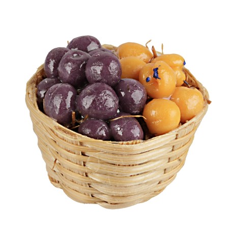 Cesto di vimini con albicocche e prugne cm Ø 2,5x2 h