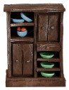 Antique-style wooden cabinet with doors and drawers, dimensions 8x5x11 cm (h).