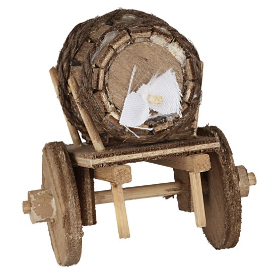 Carro in legno con botte cm 8x5x6 h statues, length, height