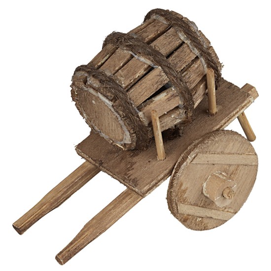 Carro in legno con botte cm 8x5x6 h legno, altezza, botte