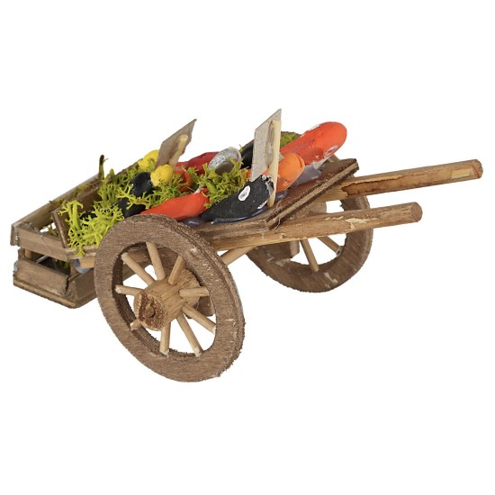 Carro in legno con pesce cm 15x8x6 h carro, pesce, legno