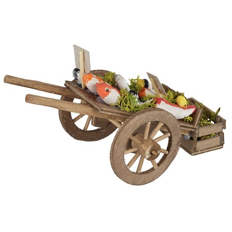 Carro in legno con pesce cm 15x8x6 h legno, pesce, altezza