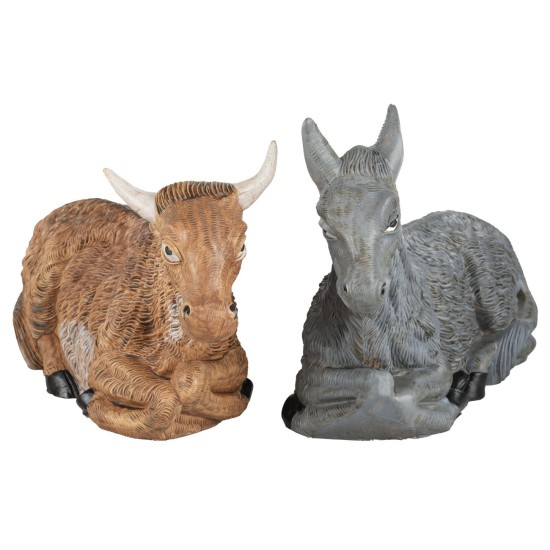 copy of Sitting ox and donkey set in resin for 20 cm statues