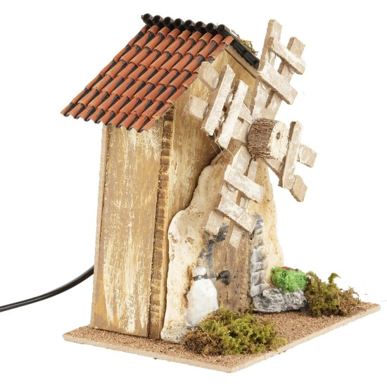 Mulino a vento con pale in legno funzionante cm 16x11,5x17 h