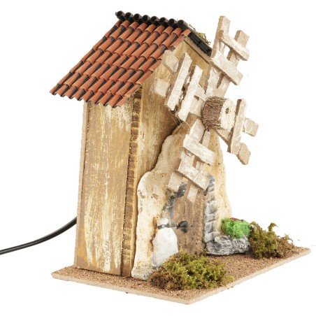 Mulino a vento con pale in legno funzionante cm 16x11,5x17 h