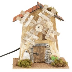 Windmill with wooden blades, working size 16x11.5x17 cm h