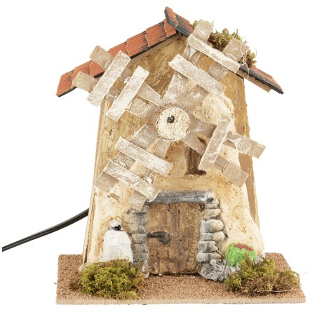 Windmill with wooden blades, working size 16x11.5x17 cm h
