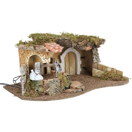 Illuminated hut with working millstone 51.5x31x23 h cm