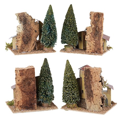 Case in lontananza con alberi cm 15x10x13 h per presepe Mondo