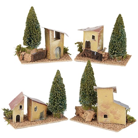Case in lontananza con alberi cm 14x9x17 h