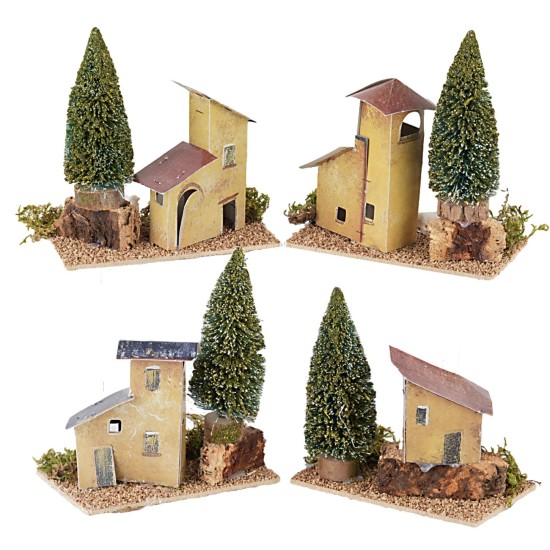 Case in lontananza con alberi cm 14x9x17 h