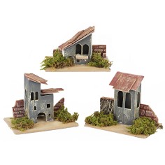 Set of 3 nativity scene houses, dimensions 14x9x11 cm h