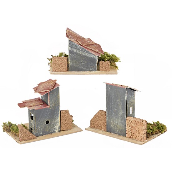 Set of 3 nativity scene houses, dimensions 14x9x11 cm h