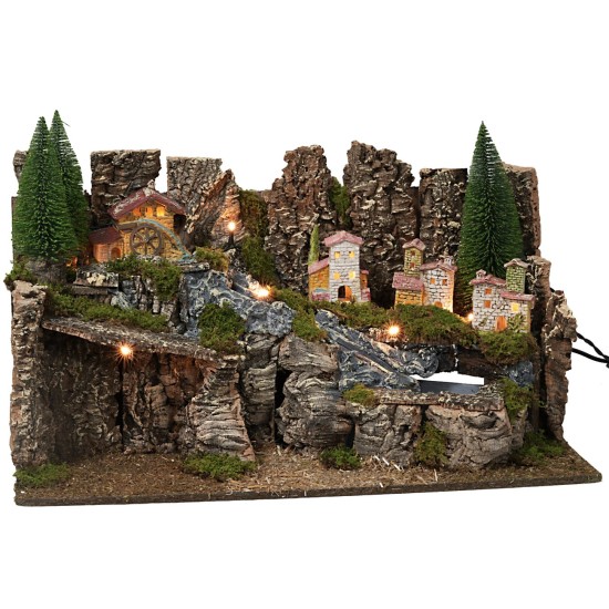 Presepe illuminato con cascata funzionante cm 60x35x33h