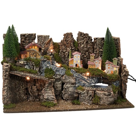 Presepe illuminato con cascata funzionante cm 60x35x33h