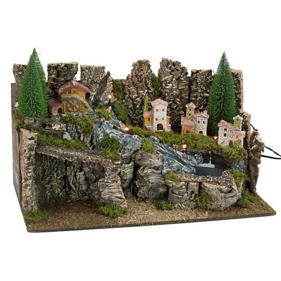 Presepe illuminato con cascata funzionante cm 60x35x33h