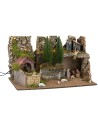 Belén iluminado con estatuas y molino eléctrico cm 60x35x33h