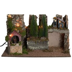 Presepe illuminato con mulino ad acqua funzionante cm 60x35x35h