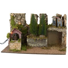Presepe illuminato con mulino ad acqua funzionante cm 60x35x35h 2