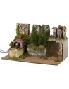 Illuminated nativity scene with working water mill cm 60x35x35h