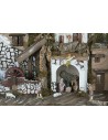 Presepe con statue illuminato con mulino completo di pompa a