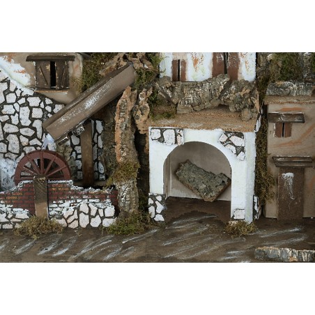 Belén iluminado con molino en funcionamiento cm 76x40x54 h